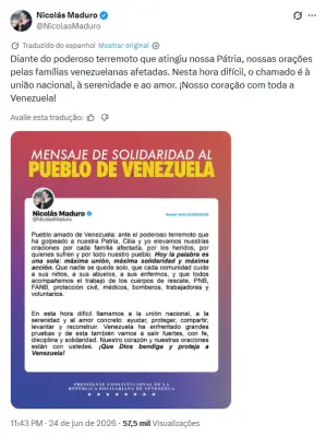Maduro preso envia mensagem de solidariedade após terremotos na Venezuela