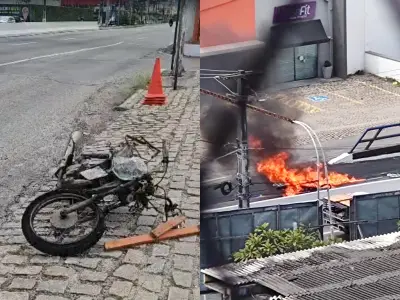 Moto pega fogo em acidente na Av. Salgado Filho; motorista foge