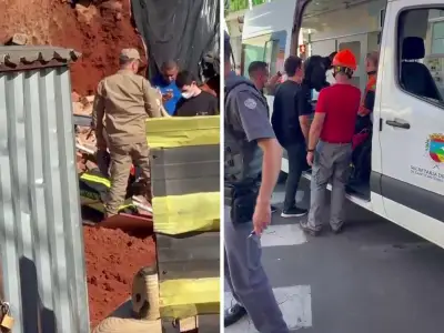 Muro desaba e deixa ferido no centro de Santo Antônio de Posse