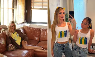 Selesposas exibem looks para o segundo jogo do Brasil na Copa