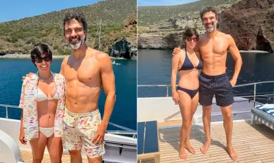 Tadeu Schmidt exibe corpo sarado em viagem com a esposa e recebe elogios
