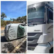 Carro capota na MG-402 em Brasília de Minas; duas pessoas ficam feridas
