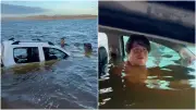 Empresário viraliza ao gravar vídeo dentro de carro submerso em lagoa de Paracuru