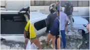 Hilux colide com VLT em Juazeiro do Norte e fica imprensada em mureta