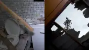 Peça de torre de telefonia cai e destrói banheiro em Foz do Iguaçu