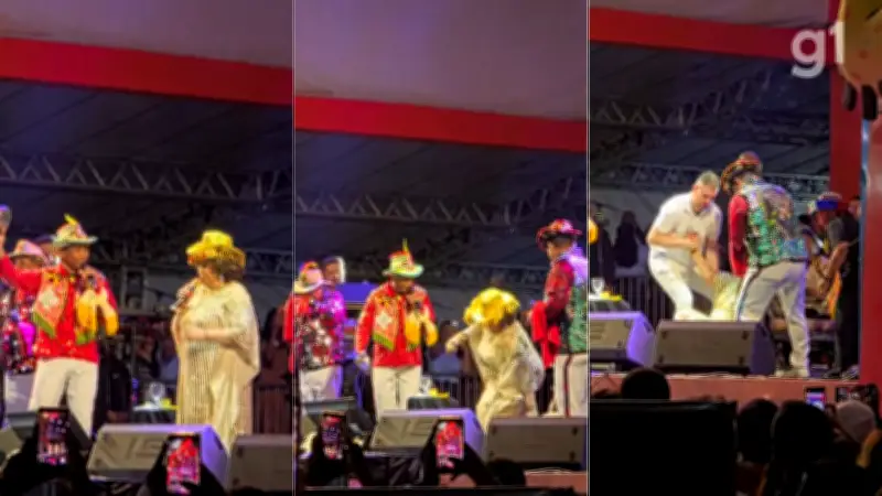 Alcione cai durante show em São Luís e continua apresentação