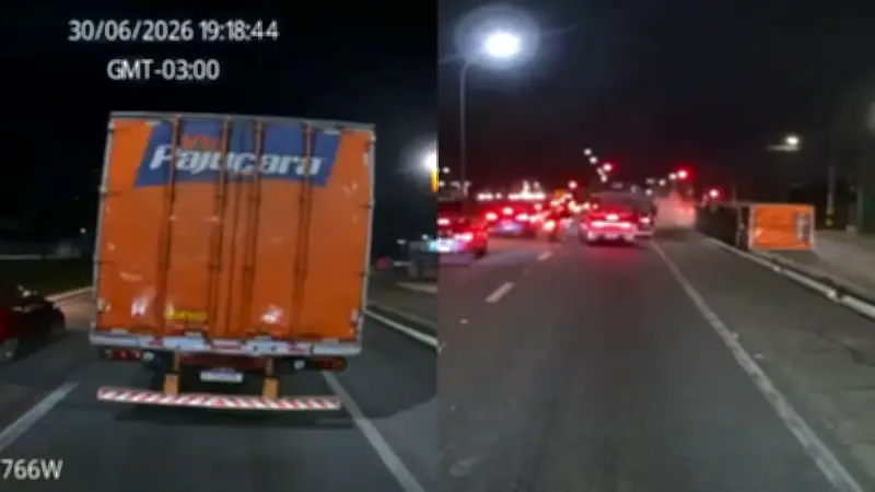 Caminhão tomba após colisão traseira na Serra, ES