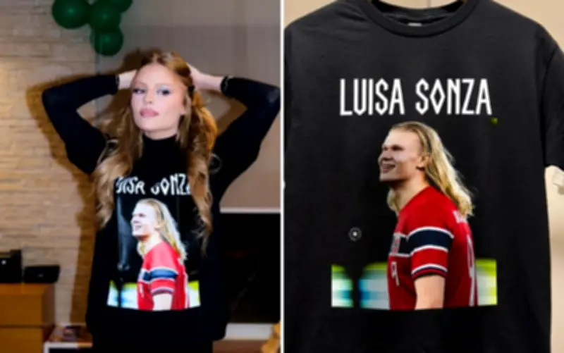 Camisa de Haaland com rosto de Luísa Sonza viraliza; cantora entra na brincadeira