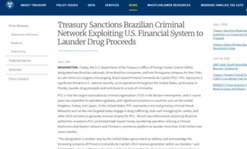 EUA sancionam brasileiros e empresas por suposta ligação com PCC; governo brasileiro critica