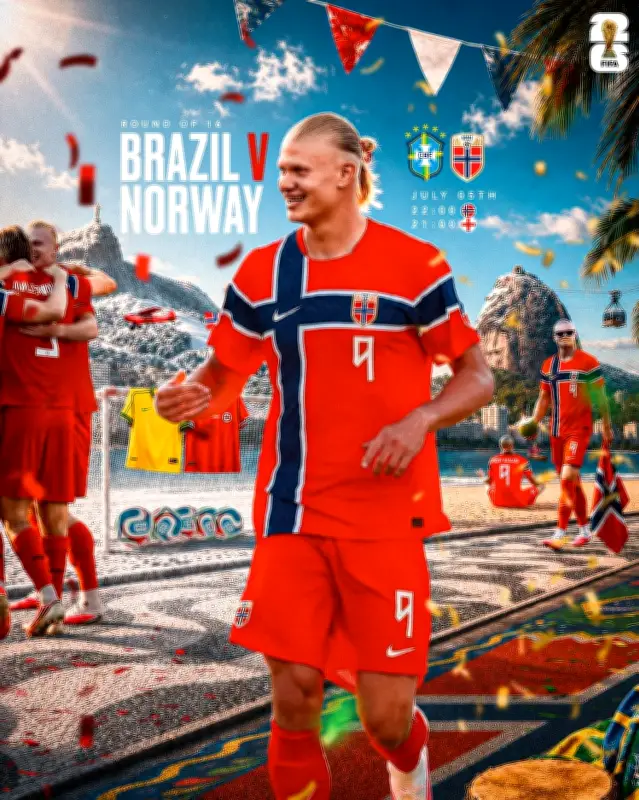 Haaland posta arte de Brasil x Noruega no Rio e web reage