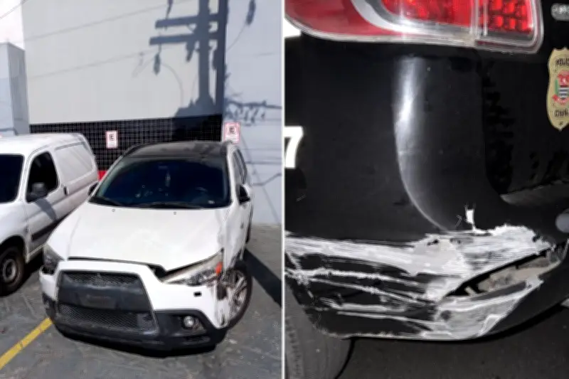 Homem bate carro contra viatura e é preso em São Vicente