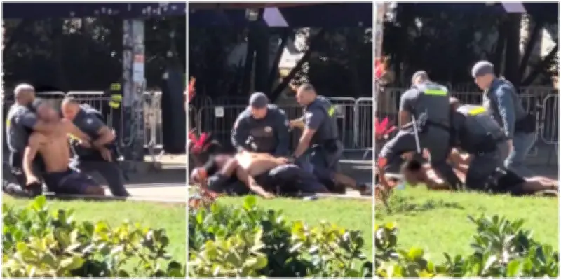 Homem é imobilizado com mata-leão por PMs na Praça Roosevelt em SP