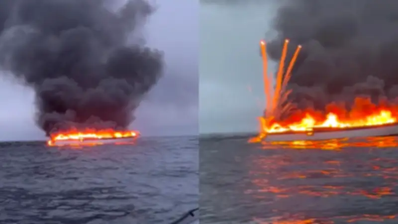 Iate de 18 metros pega fogo na costa da Inglaterra; quatro resgatados ilesos