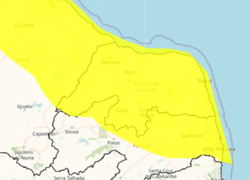 Inmet emite alerta de chuvas intensas para todas as 167 cidades do RN