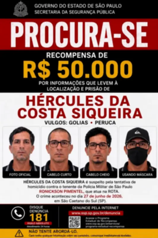 Interpol emite alerta vermelho para suspeito de ataque a tenente da Rota