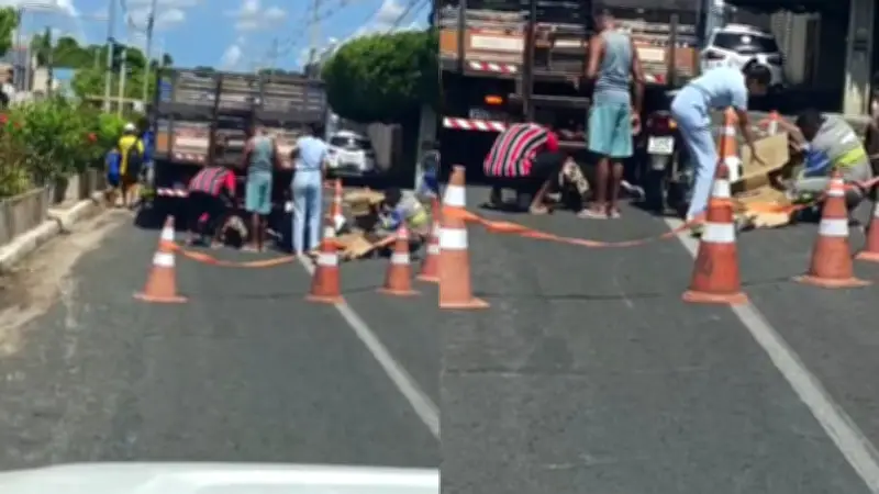Moto colide com caminhão parado em sinal e duas pessoas ficam feridas em Teresina