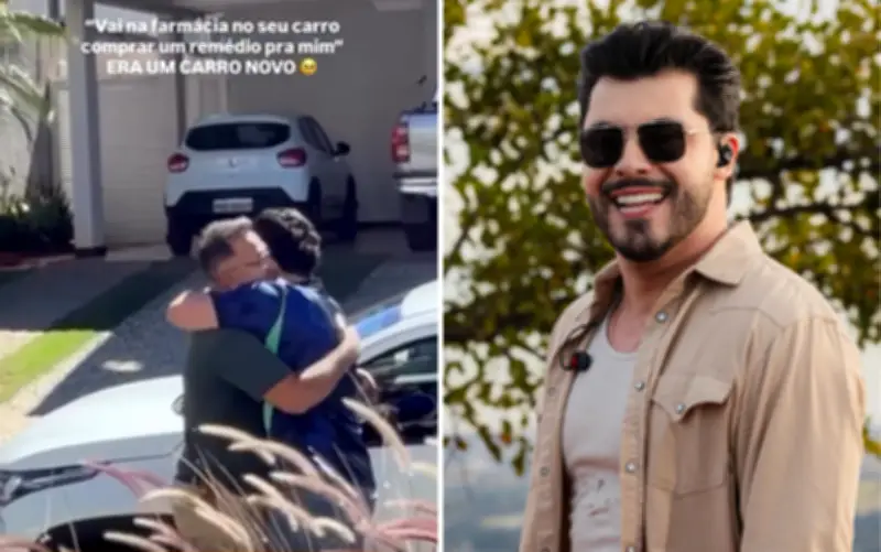 Murilo Huff presenteia funcionário com picape e o emociona