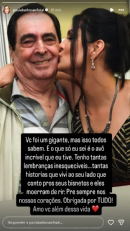 Paula Barbosa lamenta morte do avô Benedito Ruy Barbosa