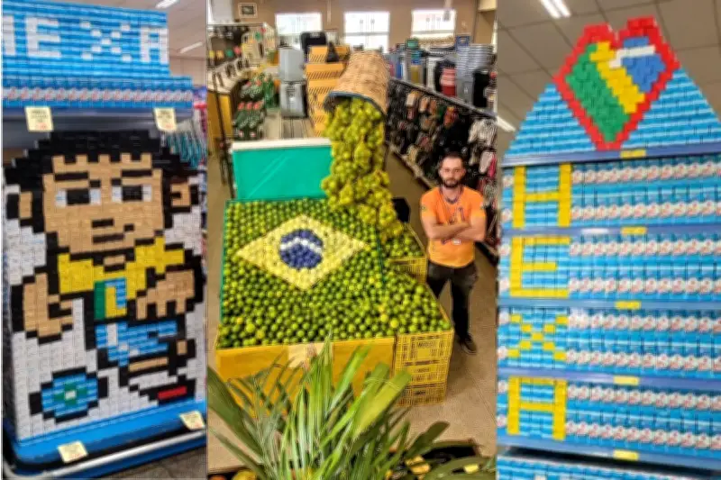 Repositor transforma gôndolas de supermercado em arte em Iporã