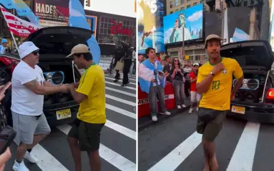 Goiano viraliza dançando com argentinos na Times Square durante a Copa