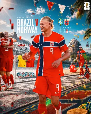 Haaland posta arte de Brasil x Noruega no Rio e web reage