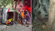 Motorista bate em carro, poste e capota após fugir por mais de 3 km em Linhares