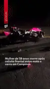 Mulher morre em batida de moto e carro em Campinas
