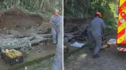 Muro desaba em Caraguatatuba, homem fica gravemente ferido e bombeiros agem