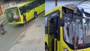 Ônibus bate em poste durante assalto na Estrada da Mata em São Luís